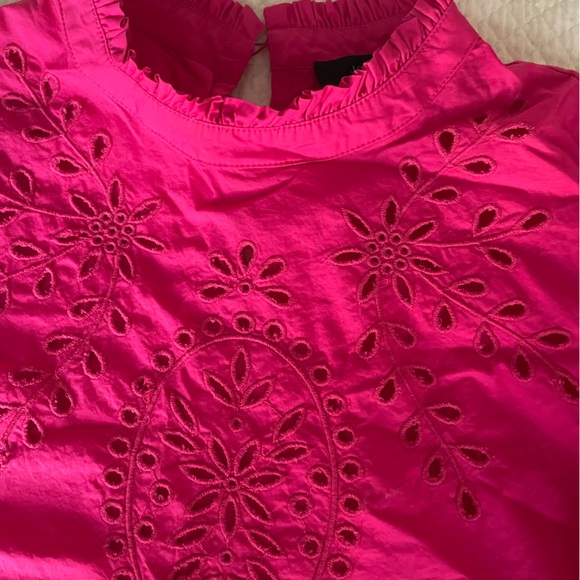 J.Crew Pink Mockneck Cotton Poplin with Embroidered Eyelet- - Picture 5 of 16